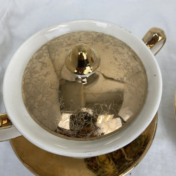 6 PCs Vintage King Quality Fine Colonial Couple Gold 22k US 1960 Sugar & Creamer - Picture 12 of 16